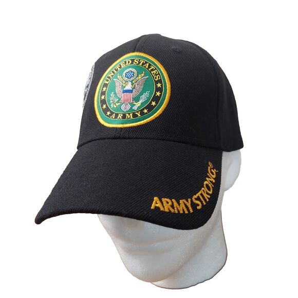 Army Embroidered Cap Adult Hat Adjustable U.S. Army Strong Official Seal Black - Picture 1 of 6
